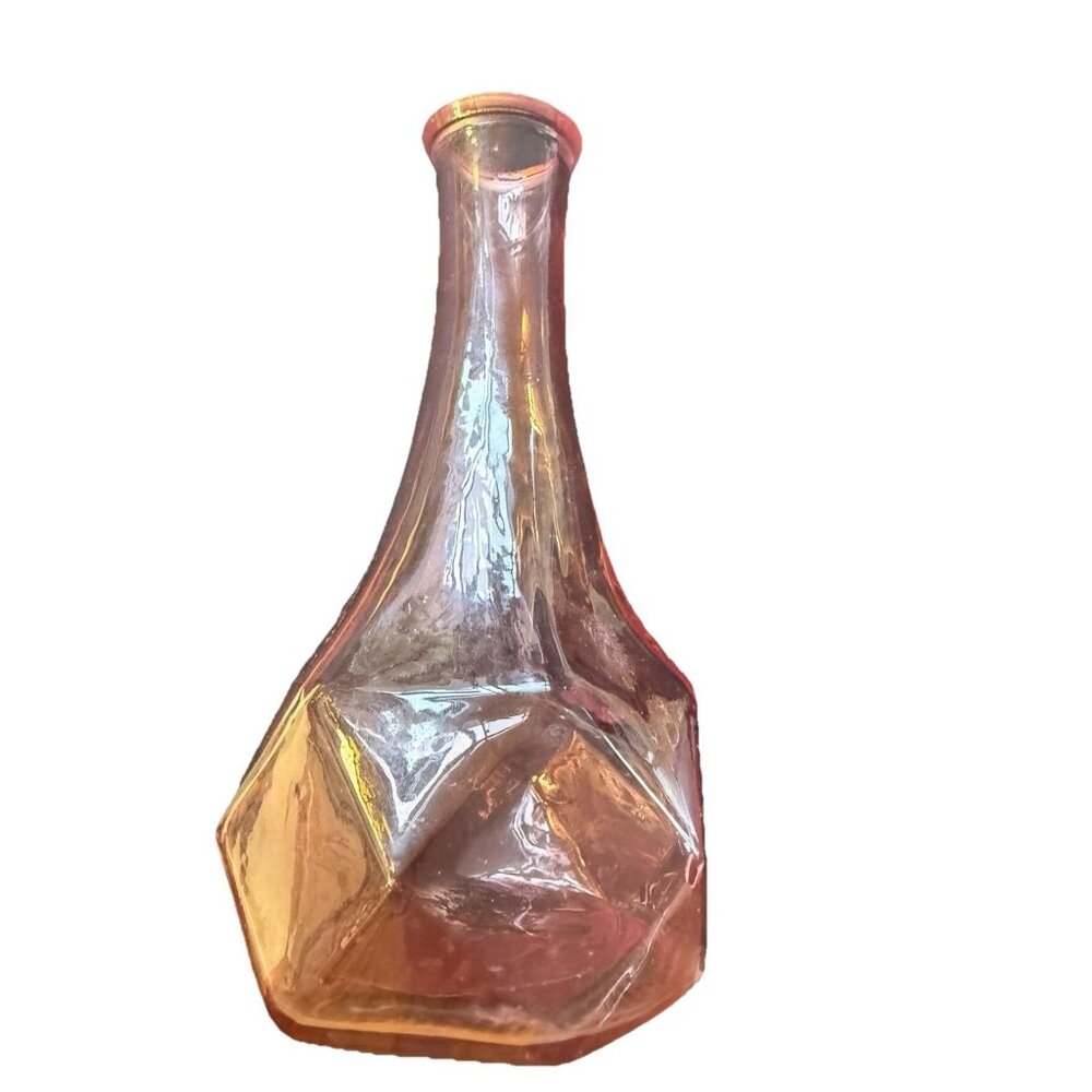 IKEA Vase Geometric Design Scandinavian Pink Pressed Glass Octagon